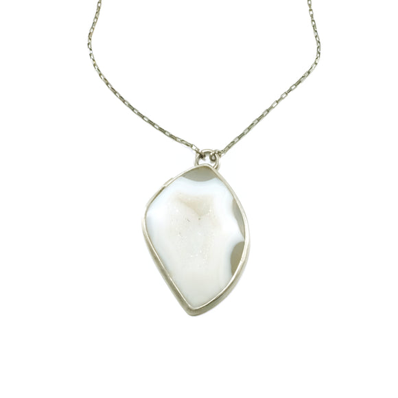 nishnabotna silver necklace with white druzy