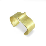 nishnabotna jewelry, wide brass furrow cuff bracelet with bend