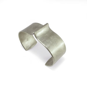 nishnabotna jewelry, wide brass furrow cuff bracelet with bend