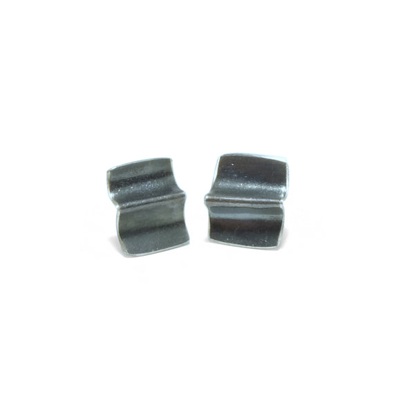 nishnabotna jewelry, sterling silver folded furrow stud earrings with black patina, small